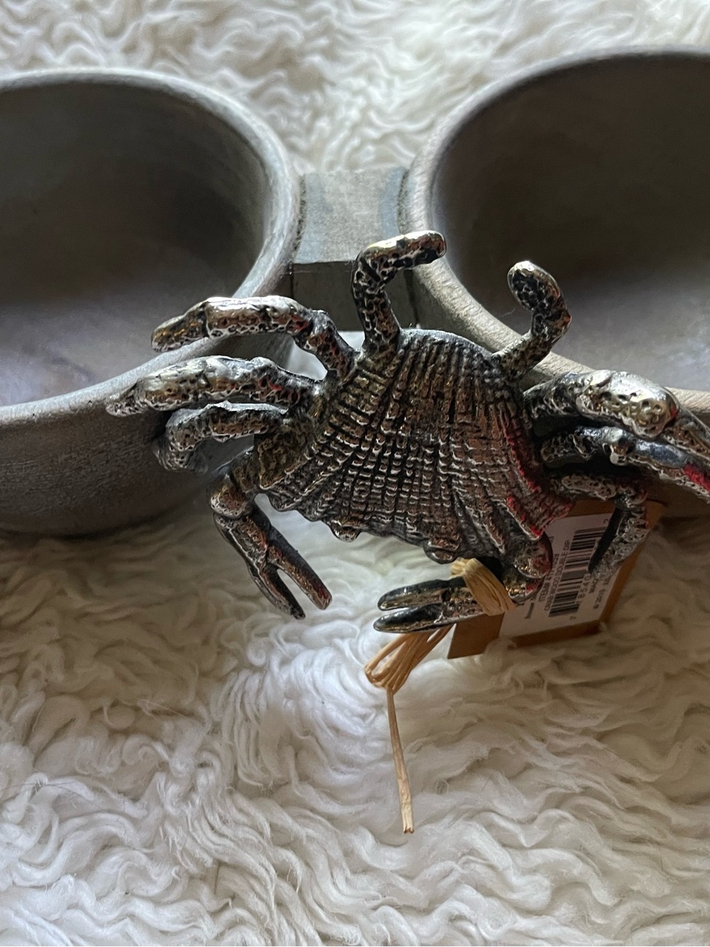 Mud Pie Silver Crab Dip Dish Condiment Bowls wooden  Coastal Decor India